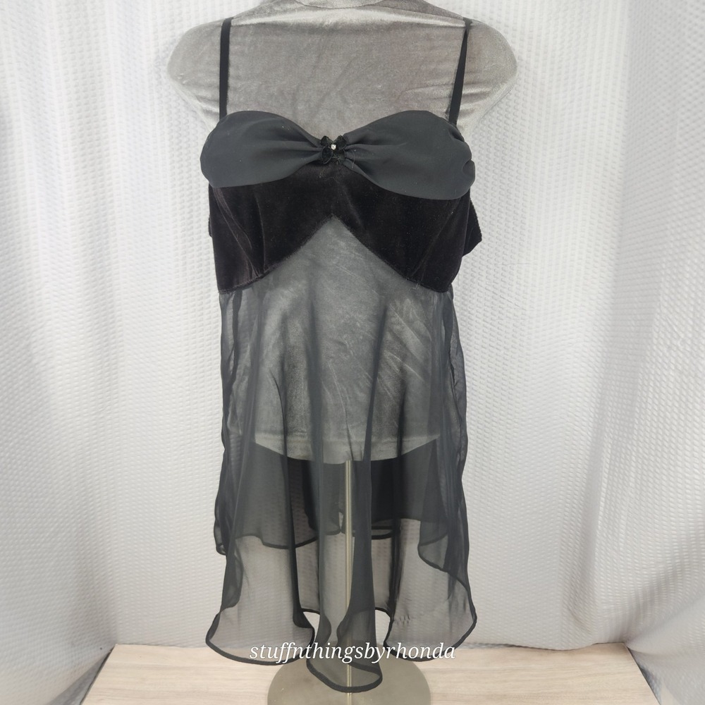 JE T'ADORE Sheer Black Chiffon And Velvet Babydoll Nightie‎ - Medium